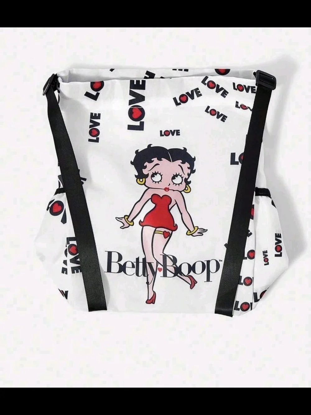 Betty Boop White Backpack with Red and Black Love Print